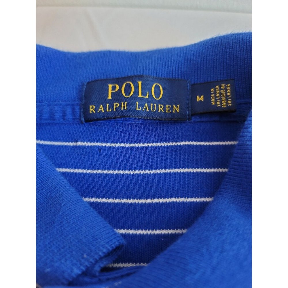 Polo Ralph Lauren Men's M Blue/White striped‎ Short Sleeves Polo Shirt